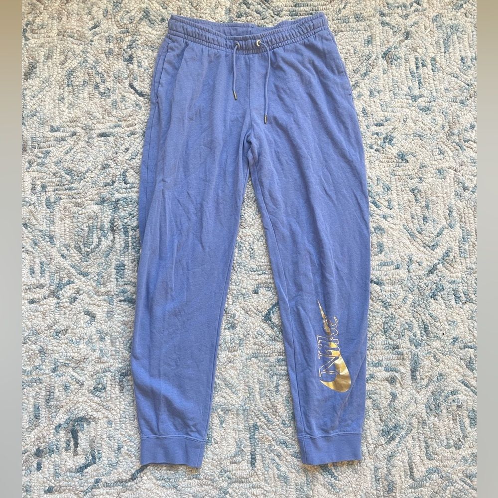 Nike Women’s Blue Purple Icon Clash Sweatpants Joggers Size Medium Gold Print